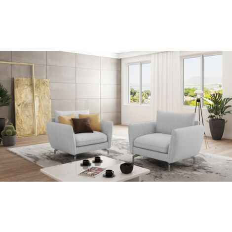 Modernes Sessel Lisa mit Metall Füßen, Silber Luxusmicrofaser