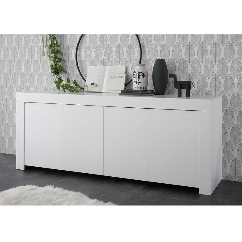 Modernes Sideboard FARUM-63 griffloser Wohnzimmer Schrank in Lack matt weiß - B/H/T: 210/81/42cm