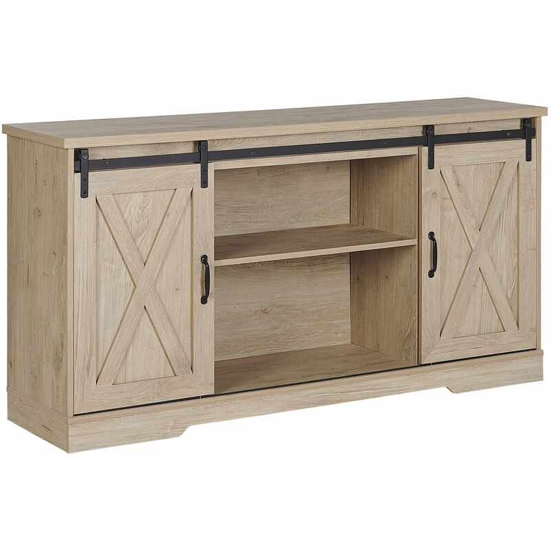 Sideboard Heller Holzfarbton Spanplatte MDF-Platte 150 x 40 x 60 cm 2 Schiebtüren Modern Elegant Multifunktional Stauraum Wohnzimmer - Heller