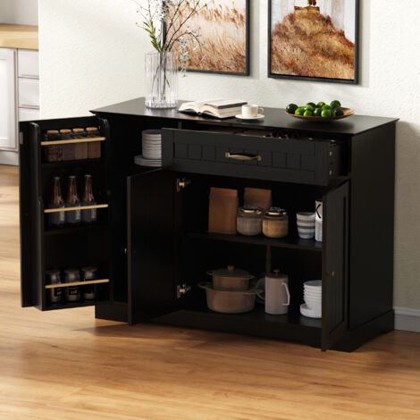 Modernes Sideboard mit 3 Türen und 1 Schublade, Metallgriffen, MDF, 107 x 40 x 83,4 cm, schwarz