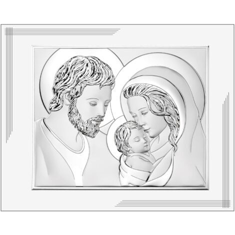 Modernes Silbergemälde der Heiligen Familie auf einer weißen Tafel 25x20  Größe: 25x20 cm  Artikelnummer: VL871BI