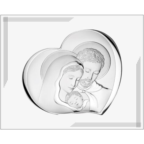 Modernes Silbergemälde der Heiligen Familie auf einer weißen Tafel 25x20 Größe: 25x20 cm Artikelnummer: VL878BI