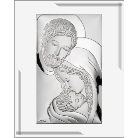 Modernes Silbergemälde der Heiligen Familie auf einer weißen Tafel 25x20  Größe: 25x20 cm  Artikelnummer: VL879BI