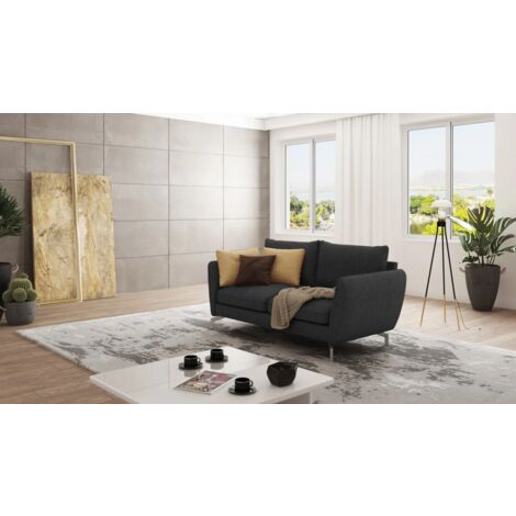Modernes Sofa 2-Sitzer Lisa mit Metall Füßen, Graphit Microfaser