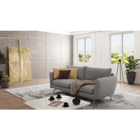 Modernes Sofa 3-Sitzer Lisa mit Metall Füßen, Grau Microfaser