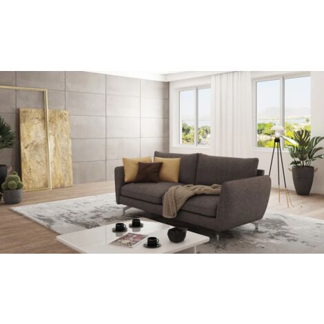 Modernes Sofa 3-Sitzer Lisa mit Metall Füßen, Khaki Microfaser