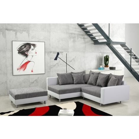 Modernes Sofa Couch Ecksofa Eckcouch in weiss Eckcouch mit Hocker - Minsk L