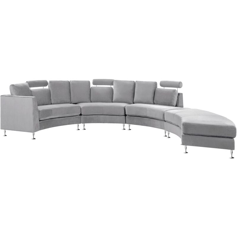 Sofa mit Ottomane Hellgrau Samtstoff 7-Sitzer U-Förmig Halbrund Verstellbare Kopfstützen Wohnlandschaft Ecksofa Modulsofa Modern Wohnzimmer