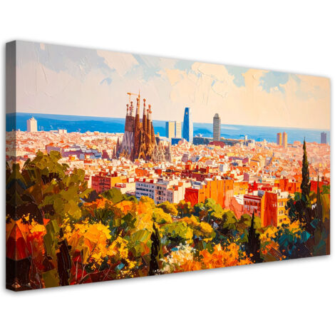 Modernes Wandbild für das Wohnzimmer Büro Barcelona Stadt Landschaft 80x40 cm