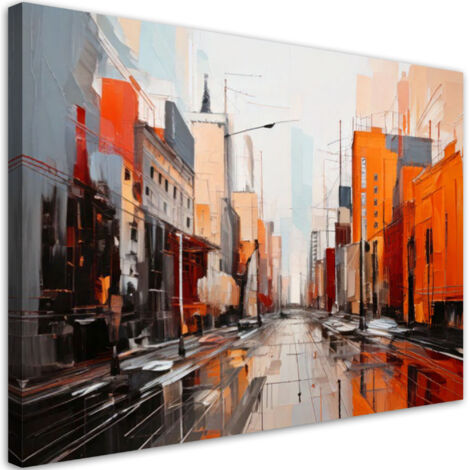 Modernes Wandbild für das Wohnzimmer oder Schlafzimmer Stadtarchitektur Abstraktion orange 90x60 cm