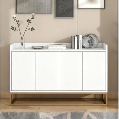 PERGAR Modernes weißes Sideboard - 120x30x80 cm - schlicht mit vier Türen, Drehtür - geeignet für Esszimmer, Wohnzimmer und Küche