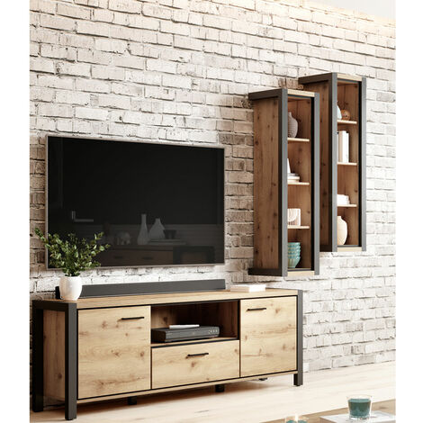 Modernes Wohnzimmer Set ACCRA-83 in Taurus Eiche Nb., B/H/T: ca. 180/128/41 cm