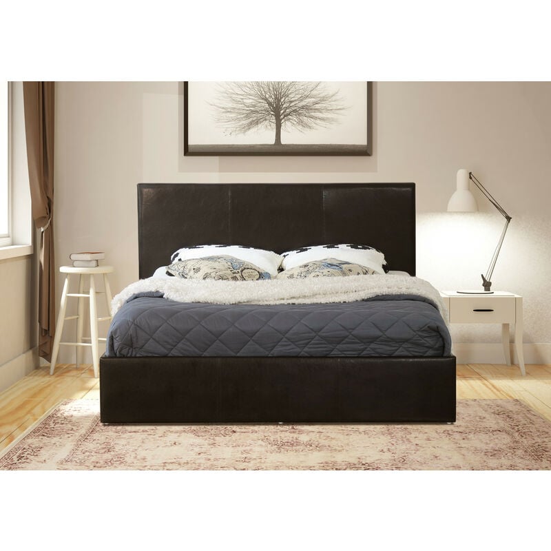 Black 3ft, Ottoman Single Storage Bed Faux Leather in Black - Black - Modernique