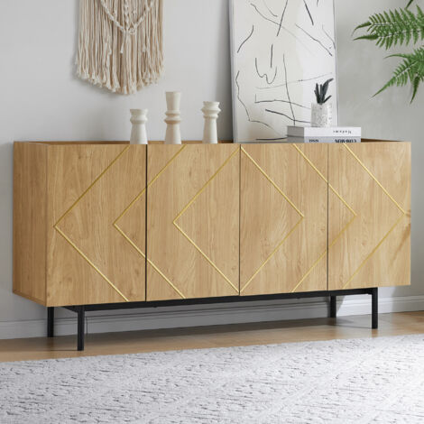 Modernluxe – Buffet 4 portes avec étagères réglables – Dimensions 160x40x78 cm – Panneaux de particules – Design élégant pour salon et salle à manger
