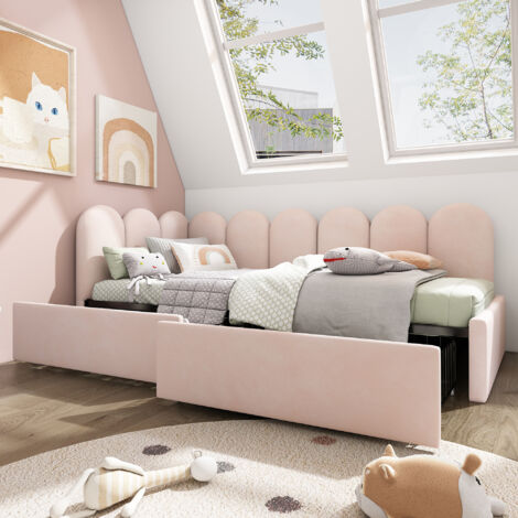 Modernluxe – Lit banquette 90x190 cm avec 2 tiroirs – Tissu velours rose – Sommier à lattes – Conception L pour petits espaces