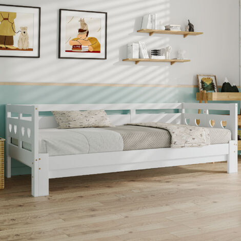 Modernluxe – Lit gigogne en pin massif 90x190 cm – Avec sommier à lattes – Blanc – Design minimaliste pour petits espaces