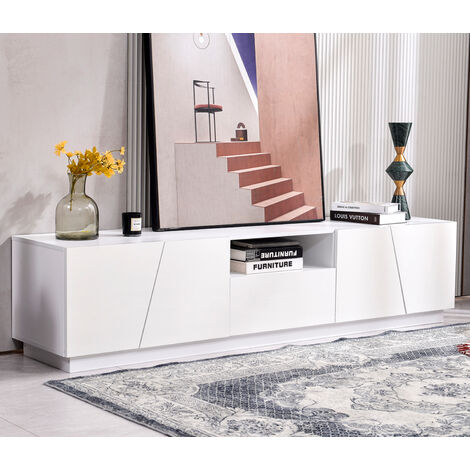 Modernluxe – Meuble TV 170 cm en MDF blanc – 4 portes design irrégulier – Capacité 80 kg – Assemblage facile en 30-60 minutes