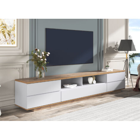 Modernluxe – Meuble TV scandinave 180cm – 5 portes – 8 compartiments – MDF haute qualité – Design élégant et moderne – Pour salon organisé