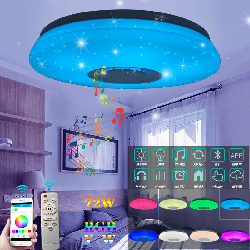 

Luz Moderna de Techo 72W LED RGB Altavoz Bluetooth Música, Lámpara Acrílica + Control de Aplicación con Control Remoto, Decoración del Hogar