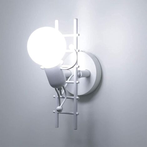 Moderno Applique de Pared Interior Pequeña Figura de Hierro, Iluminación de Pared Escalada Humanoide E27 para Pasillo Escalera Cocina (Blanca)