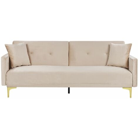 Moderno Divano Letto a 3 Posti Rivestito in Velluto Beige Piedini Cromati Lucan