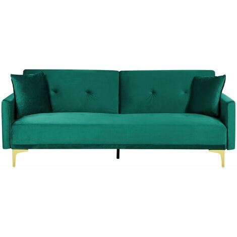 Moderno Divano Letto a 3 Posti Rivestito in Velluto Verde Piedini Cromati Lucan