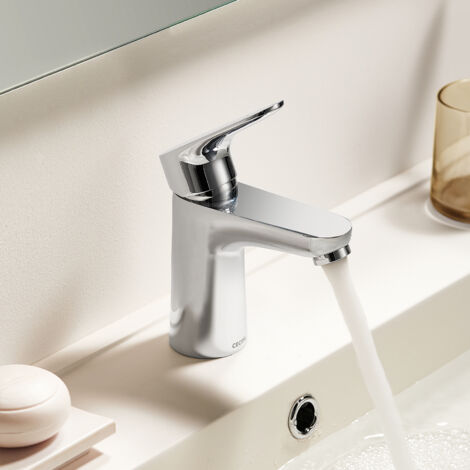 Moderno Grifo Lavabo Blanco y Cromado, Monomando Grifo para Cuenca de Baño con Agua Suave Aireador