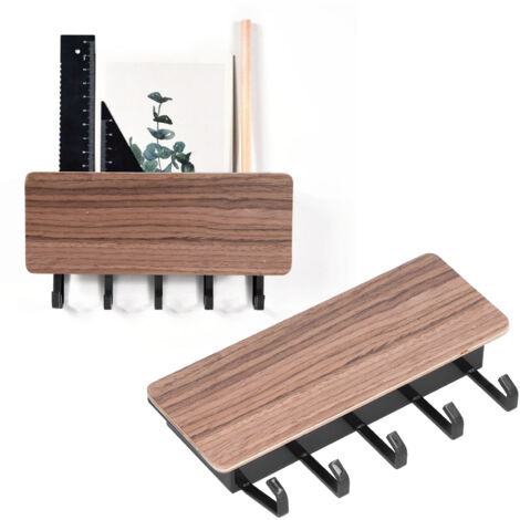 Moderno llavero de pared fabricado en bambú con base antideslizante, rieles y cinta adhesiva de doble cara: tamaño ideal para oficina o sala de estar.