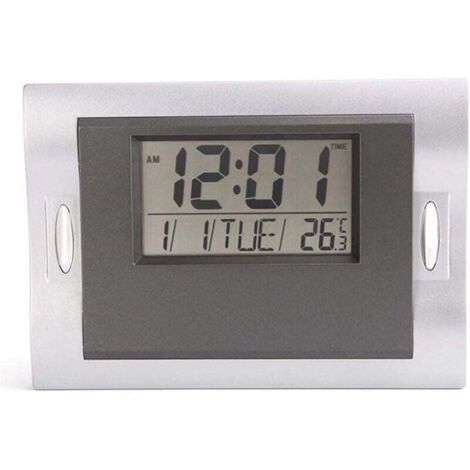 Moderno orologio silenzioso da soggiorno, schermo LCD, sveglia elettronica creativa, ora/data/settimana/temperatura, orologio da tavolo (grigio)