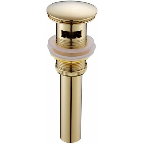 Moderno Pop-Up Retro Sink Plug Waste Clicker Con Desbordamiento Latón Dorado Universal Fregadero Válvula De Drenaje Lavabo Sifón Con Orificio De Desbordamiento Pulido- Con Desbordamiento