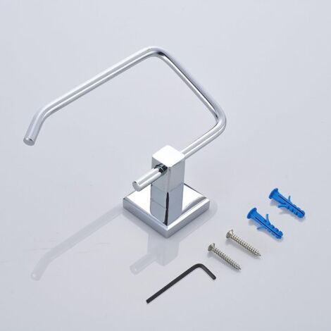 Moderno portarotolo da parete in acciaio inox cromato argento, con base quadrata.