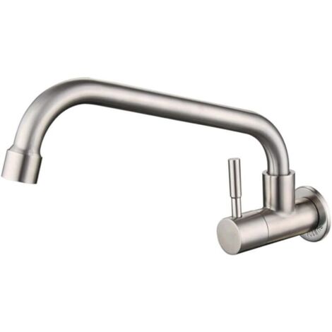 Moderno rubinetto da cucina a parete con bocca girevole in acciaio inox