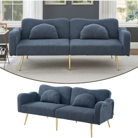 Moderno sofá cama doble 2 en 1 con patas de metal dorado y capacidad de 150 kg, perfecto para relajarse en casa o recibir invitados.