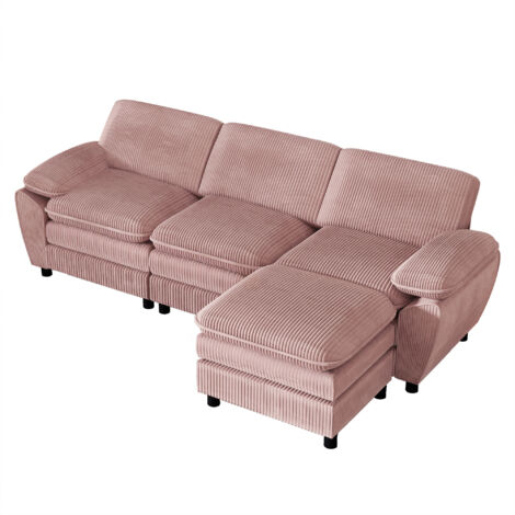 Moderno sofá seccional de terciopelo rosa, ergonómico y cómodo con reposapiés extraíble para el hogar, la sala o la oficina