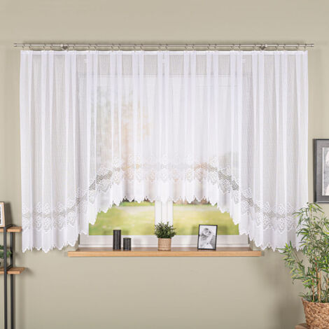 MODESTA - Cortina jacquard confeccionada con corte en la parte inferior - 500x160 cm - blanco