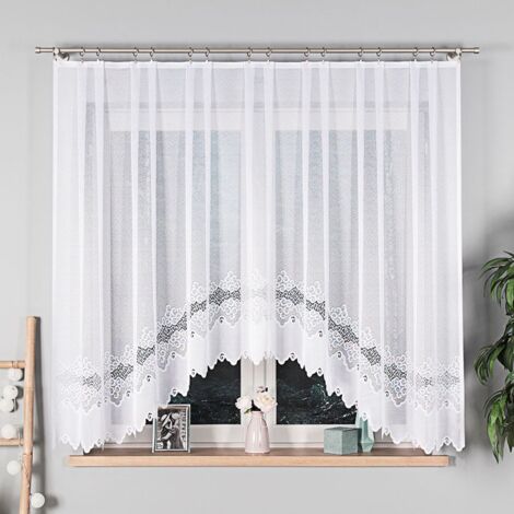 MODESTA - Fertiggardine aus Jacquard mit Schnitt unten - 300x160 cm - weiß