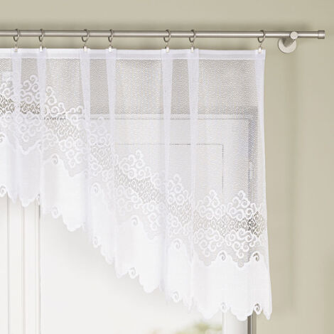 MODESTA - Rideau jacquard prêt à poser avec découpe en bas - 250x80 cm - blanc