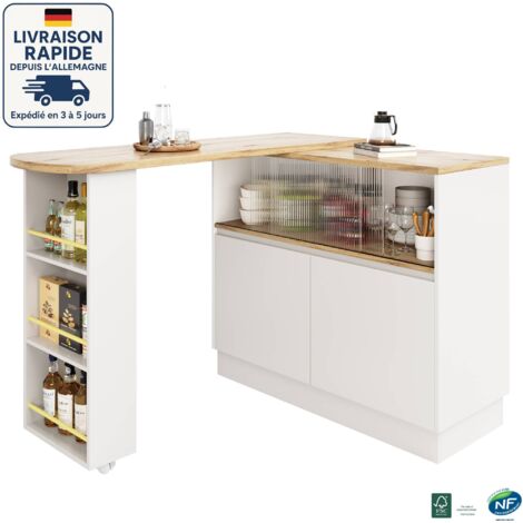 MODFU - Aparador de cocina con mesa de bar giratoria 360 grados, 2 puertas y 1 estante, 90x45x100cm, MDF, blanco