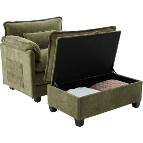 MODFU-Canapé 1 place, canapé relax simple avec banquette de rangement, fauteuil de salon chambre, chenille, vert