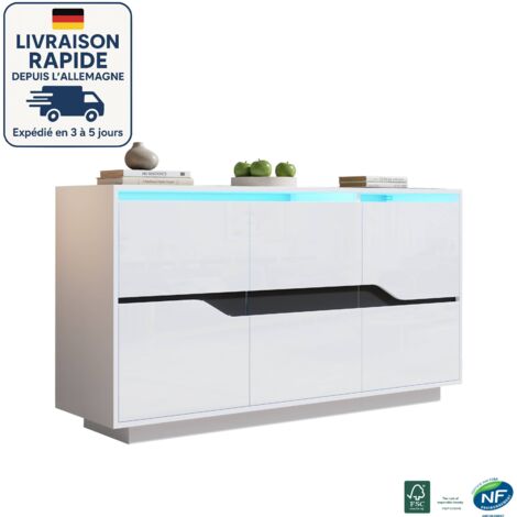 MODFU - Credenza con contenitore, 3 ante, con ripiani regolabili, mobile contenitore adatto per soggiorno/cucina, 140×40×76cm, bianco