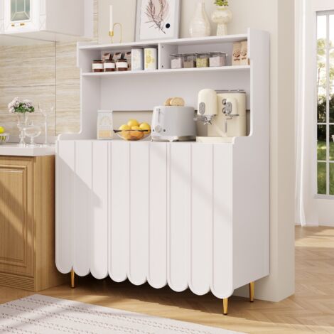 MODFU Credenze e buffet 120x40x151cm, mobile con 2 ante, ripiani aperti, cucina/sala da pranzo, MDF, bianco