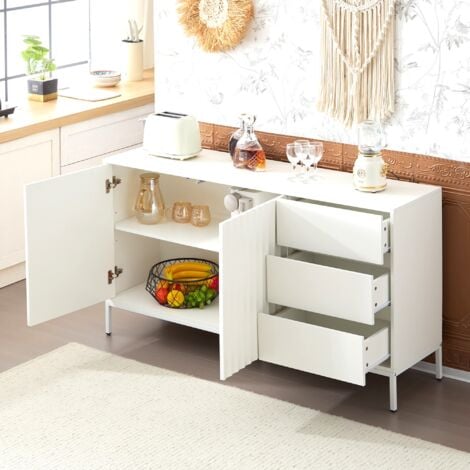 MODFU Credenze e buffet, cassettiera con 2 ante e 3 cassetti, cucina/sala da pranzo/corridoio, MDF - bianco, 150x40x79cm