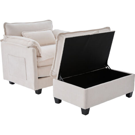 MODFU - Divano a 1 posto, divano reclinabile semplice con panca contenitore, poltrona per soggiorno/camera da letto, ciniglia, beige