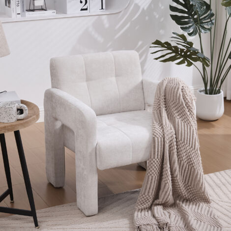 MODFU - Fauteuil relax, fauteuil rembourré simple - Salon/Chambre, Chaise longue, Chenille, Beige