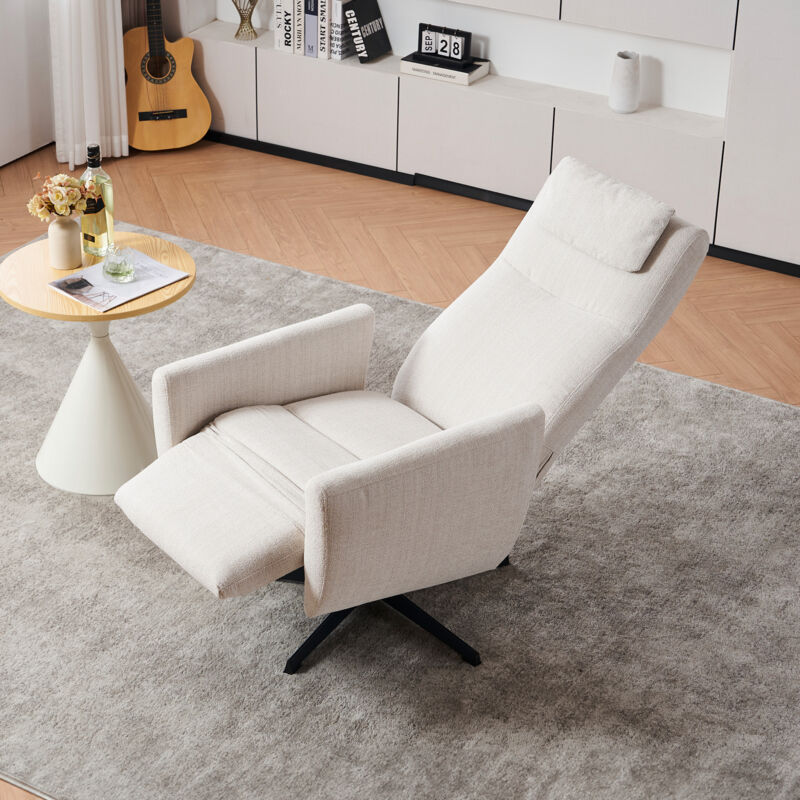 MODFU Fauteuil relax pivotant avec repose-pieds, chaise de bureau inclinable 100°–150°, en tissu chenille, siège confortable pour salon ou bureau,
