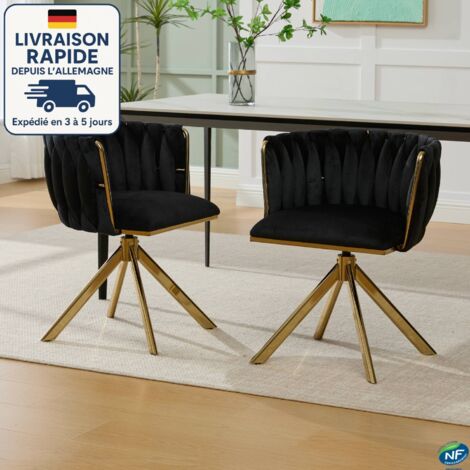 MODFU - Juego de 2 sillas de comedor de terciopelo, sillón giratorio de 180°, para sala de estar o dormitorio, patas de metal dorado, color negro