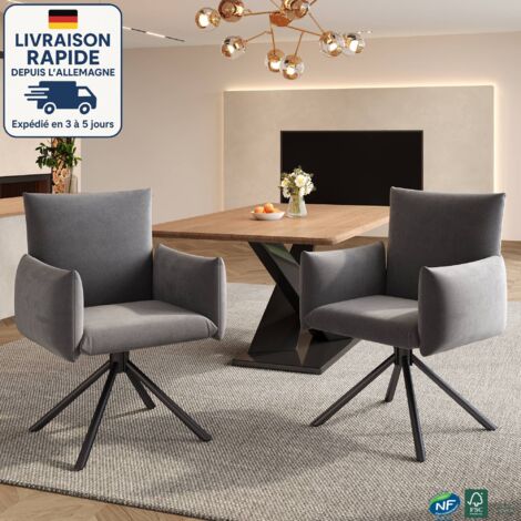 MODFU - Juego de 2 sillas de comedor grises, sillón tapizado, giratorio 360°, apto para salón y dormitorio, terciopelo