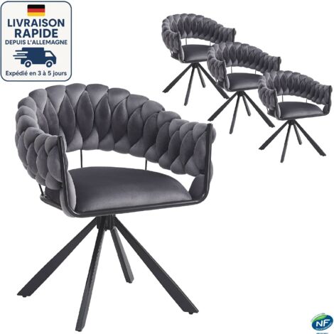 MODFU - Juego de sillas de comedor de 4 piezas, sillón tapizado con respaldo, 4 patas de metal, ajustable, terciopelo, gris