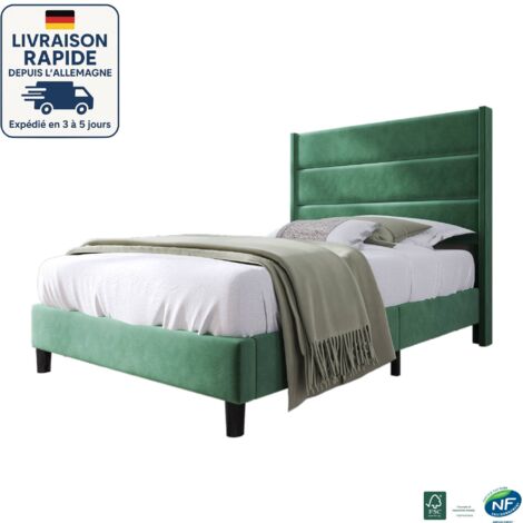 MODFU - Letto per adulti 90x200cm, letto singolo imbottito per bambini, rete a doghe, materasso incluso, lenzuola, verde