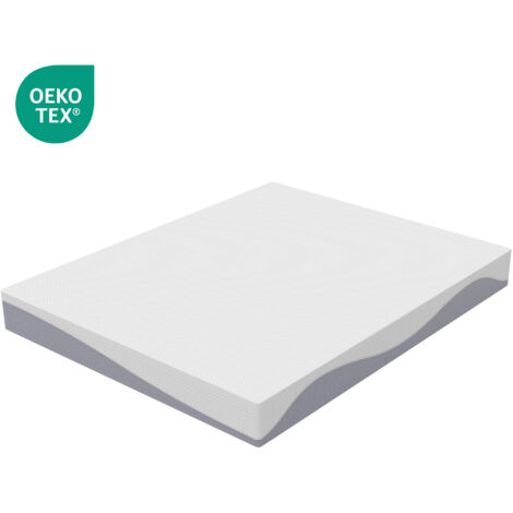 MODFU - Matelas en mousse 90x200 cm réversible H3/H4, 20 cm, housse zippée lavable, blanc/gris